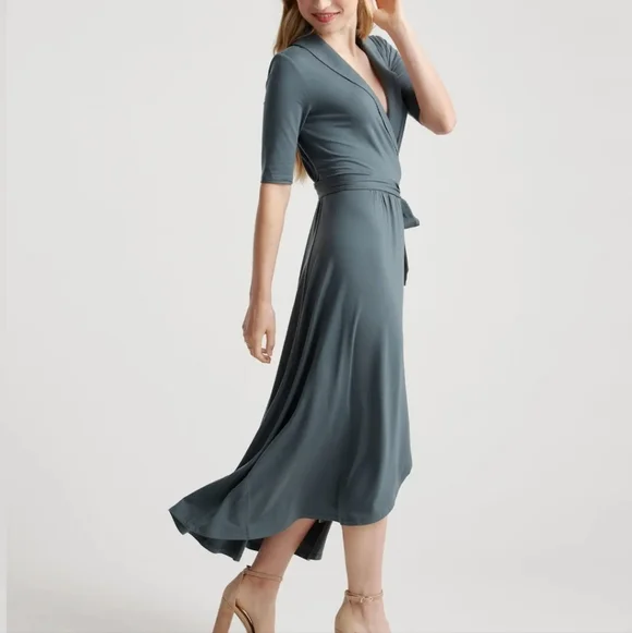 NWT Quince Tencel Jersey Midi Wrap Dress Gray Size Large - Picture 4 of 10